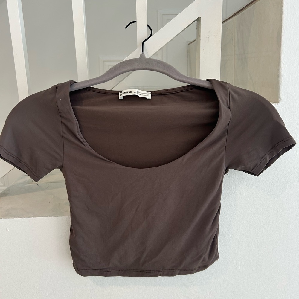 Brown Short Sleeve Crop Top